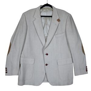 Bachrach‎ Mens Elbow Patch Sport Coat Blazer Jacket Size L Cream Leather Buttons